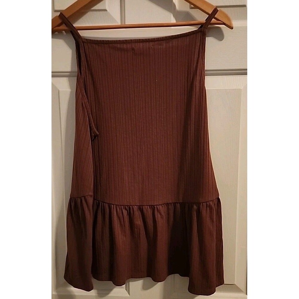 Babydoll XL Tank Mauve Spaghetti Strap Top Pleated Ruffle Flowy Eggplant Tunic - Picture 2 of 7